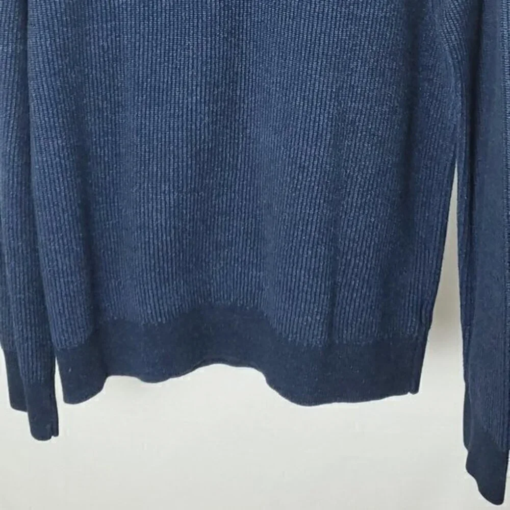 Men's Express 100% Cotton Quarter Zip Rib Raglan Sleeve Sweater Large Blue